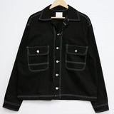 Taooba- 6570 BLACK BUTTON-UP WHITE STICHED DENIM JK