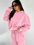 Taooba- Casual Pink Hooded Long Sleeve Sweater and Trousers Set