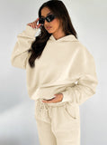 Taooba- Casual Apricot Hooded Long Sleeve Sweater and Trousers Set