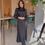 church outfit Autumn Satin Long Sleeve Elegant Women's Clothing Waist-Tight Dress