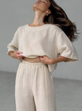 Taooba- Loose Shirt Wide Leg Pants Two Piece Set