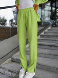 Taooba- Two Piece Temperament Solid Color Long Sleeves and Pants Set