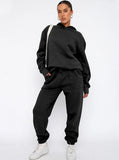 Taooba- Casual Black Hooded Long Sleeve Sweater and Trousers Set