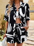 Taooba- Two Piece Oval Geometric Printed Black and White Shorts Set