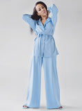 Taooba- Elegant Two Piece French V-Neck Nightwear Wide Leg Pants