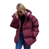 winter football game outfit Cotton-Padded Jacket Women's Cotton-Padded Jacket Loose Cotton-Padded Jacket Solid Color Hooded Cotton-Padded Jacket 2024 Winter