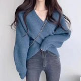 casual fall outfits Cross V-neck Anke Lei Wear New Irregular Knitted Top Short Red Bottoming Shirt Winter Sweater for Women