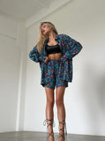 Taooba- Casual Floral Loose Cardigan Elastic Waist Shorts Two Piece Suit