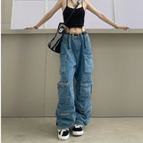 Taooba dti outfits Women's Fashion All-Match Jeans Zipper Light Color Washed Overalls Trousers Simple New