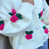 sweater Autumn and Winter Women's Clothing New Three-Dimensional Rose Flower Knitted Cardigan Top Handmade Crocheted Sweater Coat