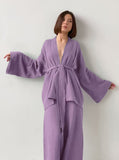 Taooba- Purple Long-Sleeves Loose Trouser Two-Piece Suit