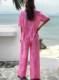 Taooba- Pink Temperament Printed Short-Sleeved Suit