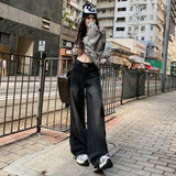 business casual outfits Hot Girl Style Autumn and Winter Straight Pants Wide Leg Pants Black Gray Jeans Women's Belt