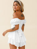 Taooba- Sexy White Off Shoulder Tie Waist Top and Short Set