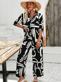 Taooba- Black Printed Button Up Shirt and Pants Set