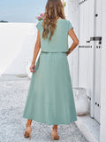 Taooba- Sleeveless Top and Flared Long Skirt Green Suit