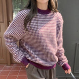 sweatshirt Houndstooth Sweater for Women 2024 New Autumn and Winter Loose Korean Style Versatile Lazy Style Pullover Sweater Top for Students