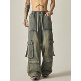 y2k outfits American Retro High Street Overalls Men's Straight Wide Leg Jeans 2024 New Fashion Trendy Ins Trousers