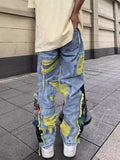 jeans American Hong Kong Style Original American Street Heavy Embroidery Ripped Jeans Men's New Long Pants