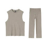 Taooba-4492 PLEATED SLEEVELESS SHIRT & WIDE DRAWSTRING PANTS