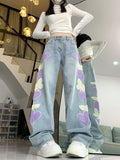 outfit ideas for school American-Style Light-Colored Butterfly Embroidered Jeans Women's Fashionable Design High Waist Loose Slimming Straight Wide-Leg Mopping Pants