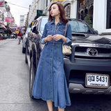 buisness casual women outfits chic Denim Dress Mid-Length Women's 2024 Spring and Autumn Korean Style Fashionable Tight Waist Long Sleeve Casual Elegant Dress Fashion