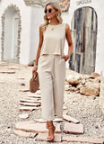 Taooba- Two Piece Sleeveless Top Wide Leg Square Pants