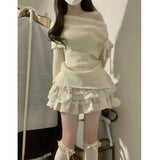 Taooba dream clothes Two-Piece Suit 2024 Autumn and Winter New Preppy Style Niche off-Shoulder Knitted Sweater + Skirt