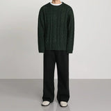 Taooba-10183 DARK GREEN TWIST KNITTED SWEATER