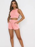 Taooba- Two Piece Peach Sleeveless Tank Top Short Sets