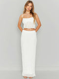 Taooba- Two Piece White Sleeveless Top and Long Skirt Set