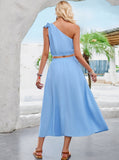 Taooba- Two Piece One Shoulder Asymmetrical Top High Waisted Skirt