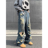 shamar Ripped Jeans Men's Summer American High Street Vibe Niche Washed Loose Straight Casual Pants