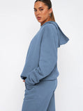 Taooba- Casual Blue Hooded Long Sleeve Sweater and Trousers Set