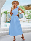 Taooba- Two Piece One Shoulder Asymmetrical Top High Waisted Skirt