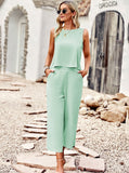 Taooba- Two Piece Sleeveless Top Wide Leg Square Pants