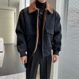 winter outfits men American Fashion Brand Lapel Cotton-Padded Coat Men's Versatile Simple Autumn and Winter New College Coat Trendy Warm Windproof Cotton-Padded Coat