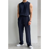 Taooba-9524 PLEATED SLEEVELESS SHIRT & WIDE DRAWSTRING PANTS