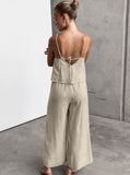 Taooba- Lace-Up Casual Sleeveless Top Wide Leg Pants Two Piece Set