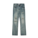 RTK (W) Taooba. 2041 BLUE DISTRESSED RIPPED SLIM STRAIGHT DENIM JEANS