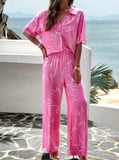 Taooba- Pink Temperament Printed Short-Sleeved Suit