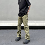 guys fits American Vibe Style Army Green Logging Overalls Ins Straight Micro Flared Trousers Cleanfit Pants