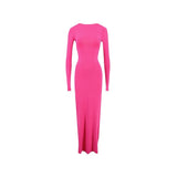 pink dress Sexy Women's Winter Two-Way Evening Dress Pleated Long Sleeve Backless Long Socialite Temperament Dress