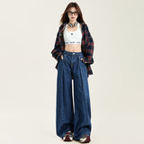 Taooba 1980s fashion trends  Women's American Blue Wide Leg Jeans Women's Autumn and Winter High Waist Loose Draping Mop Pants