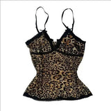 leopard Hot Girl Street Style Leopard Print Lace Stitching Camisole Ins Fashion Slim Fit Short Inner Wear