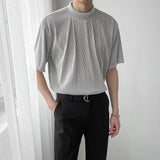 Taooba-4442 PLEATED HALF TURTLENECK SHORT SLEEVE SHIRT