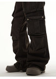 Taooba- 10709 WASHED BROWN CARGO STRAIGHT DENIM PANTS