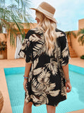 Taooba- Tropical Print Short Sleeve Cardigan Drawstring Short Two Piece