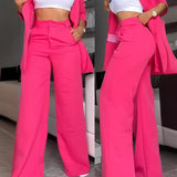 buisness casual women outfits chic 2024 Women's Elegant Solid Color Split Sleeve Lapel Suit Pocket Straight Pants Suit