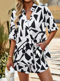 Taooba- Two Piece Geometric Printed Black and White Shorts Set